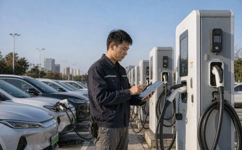 中国工程师在监控大屏前查看联网设备的实时运行状态
