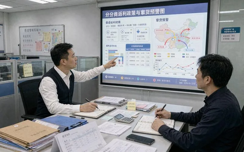 中国企业渠道管理人员在系统里核对经销商返利与窜货数据