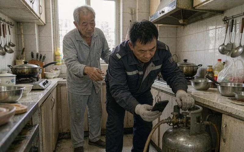 中国安全员在现场用移动终端扫码记录隐患排查与整改