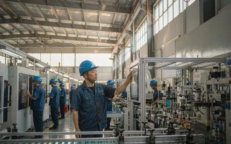 中国制造企业在车间看板前分析供应链与排产可视