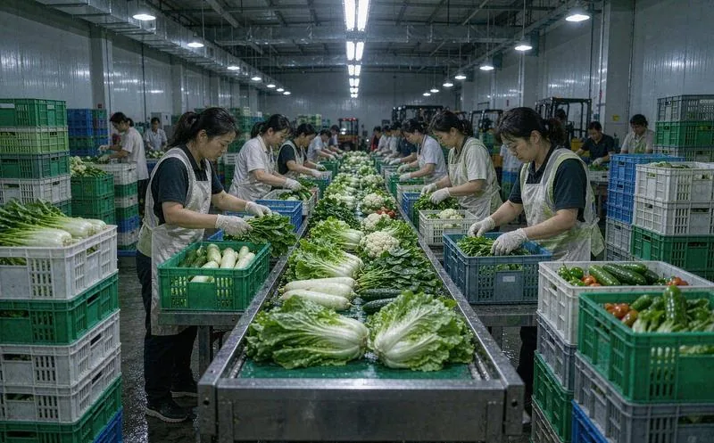 中国连锁便利店货架通道内,一名系围裙的中文店员手持扫码枪逐件登记商品,冷藏展示柜与货架整齐,灯光明亮,一线作业实景