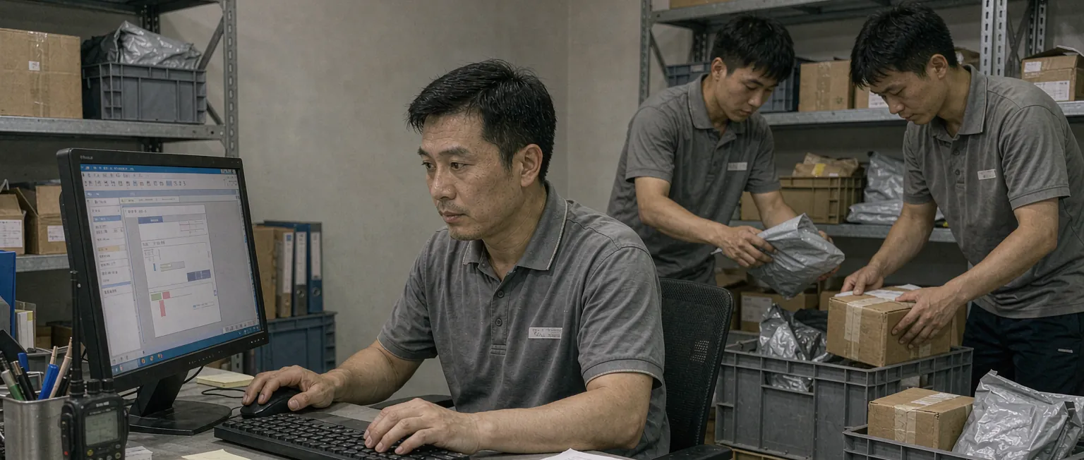 中国快递骑手在街头扫码揽收同城运单并查看派送路线