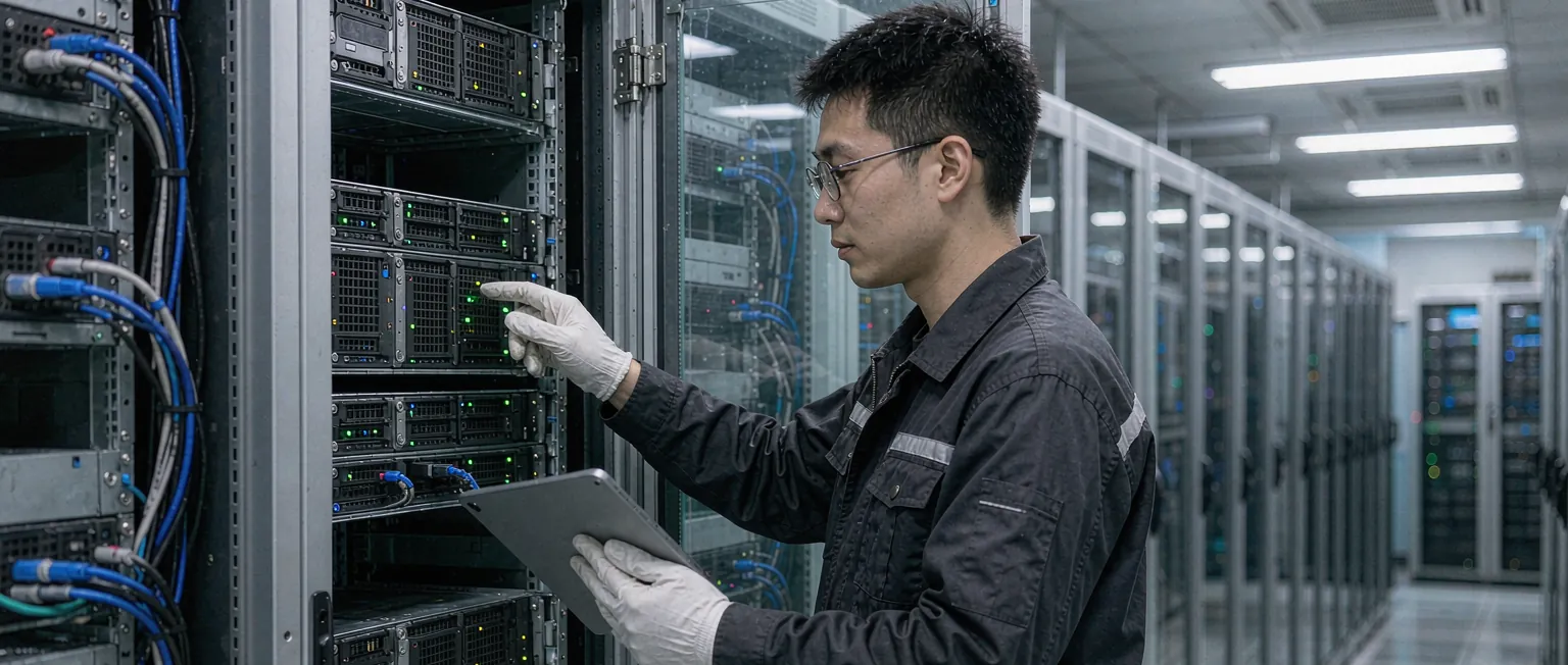 中国网络运维工程师在 NOC 大屏前监测链路状态与告警